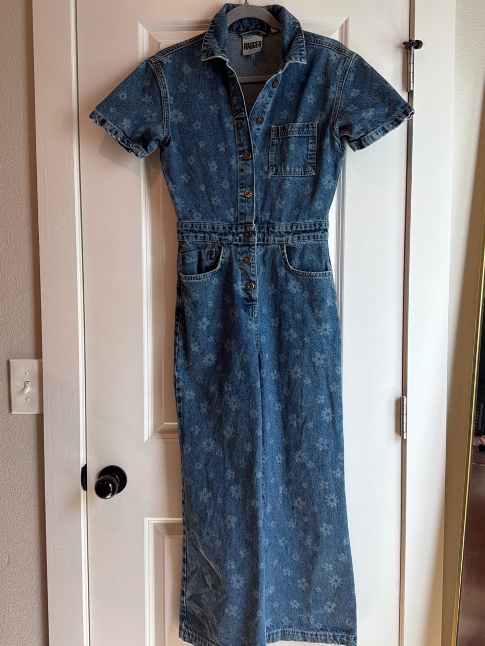 Ragged Vintage-Inspired Denim Maxi Dress - Blue Floral Wash
